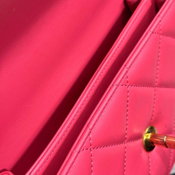 CHANEL Pink Lambskin Mini Flap Bag w/ Top Handle - Picture 7 of 15